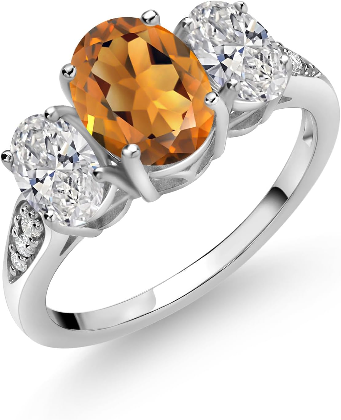 Gem Stone King 10K White Gold Orange Red Madeira Citrine, White Lab Grown Diamond Engagement Ring For Women | 1.94 Cttw | Oval 8X6MM | Gemstone November Birthstone | Available in Size 5,6,7,8,9