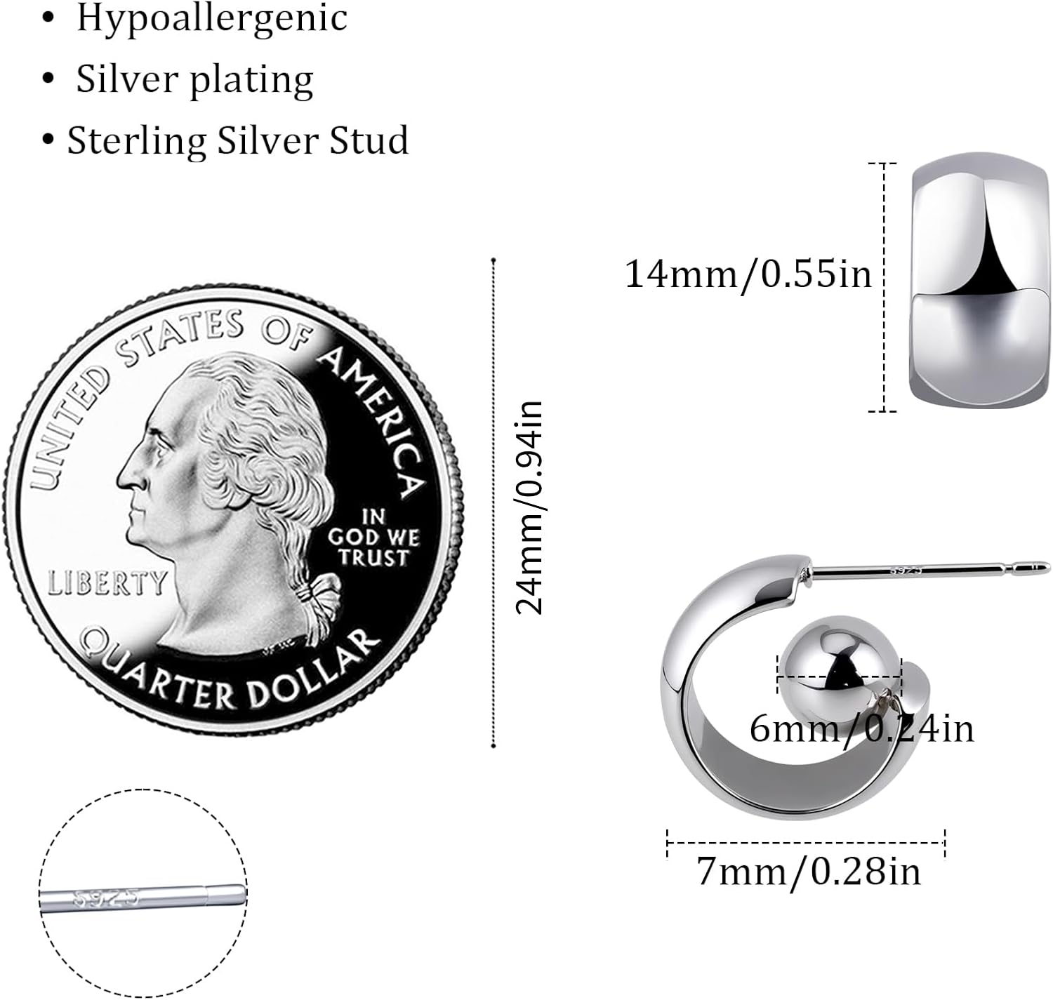 Silver Hoop Earrings for Women, Hypoallergenic Sterling Silver Stud Dainty Huggie Hoop Earring Jewelry for Women with Small Spherical - Image 5