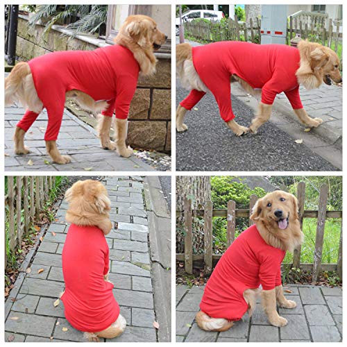 Lovelonglong Four Feet Dog Lightweight Pajamas, Pure Cotton Dog Jumpsuits 4 Legs Dog Onesies T-Shirt Stylish Pjs Puppy Costume For Large Medium Small Dogs Red S #TOP4
