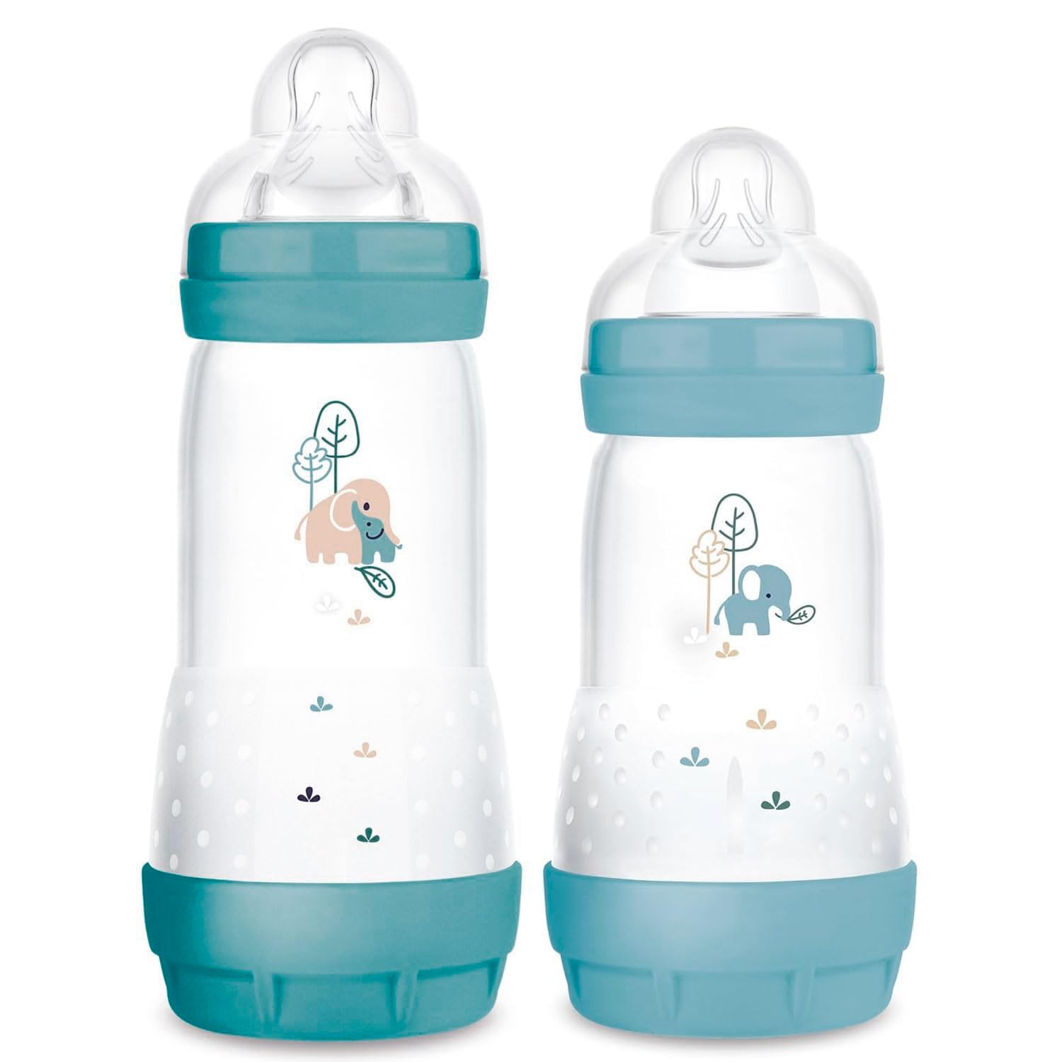 MAM Anti-Colic Flasche 2er Set, 260 ml & 320 ml, Sauger Gr.1 & Gr.2, mitwachsend, selbst-sterilisierend blau