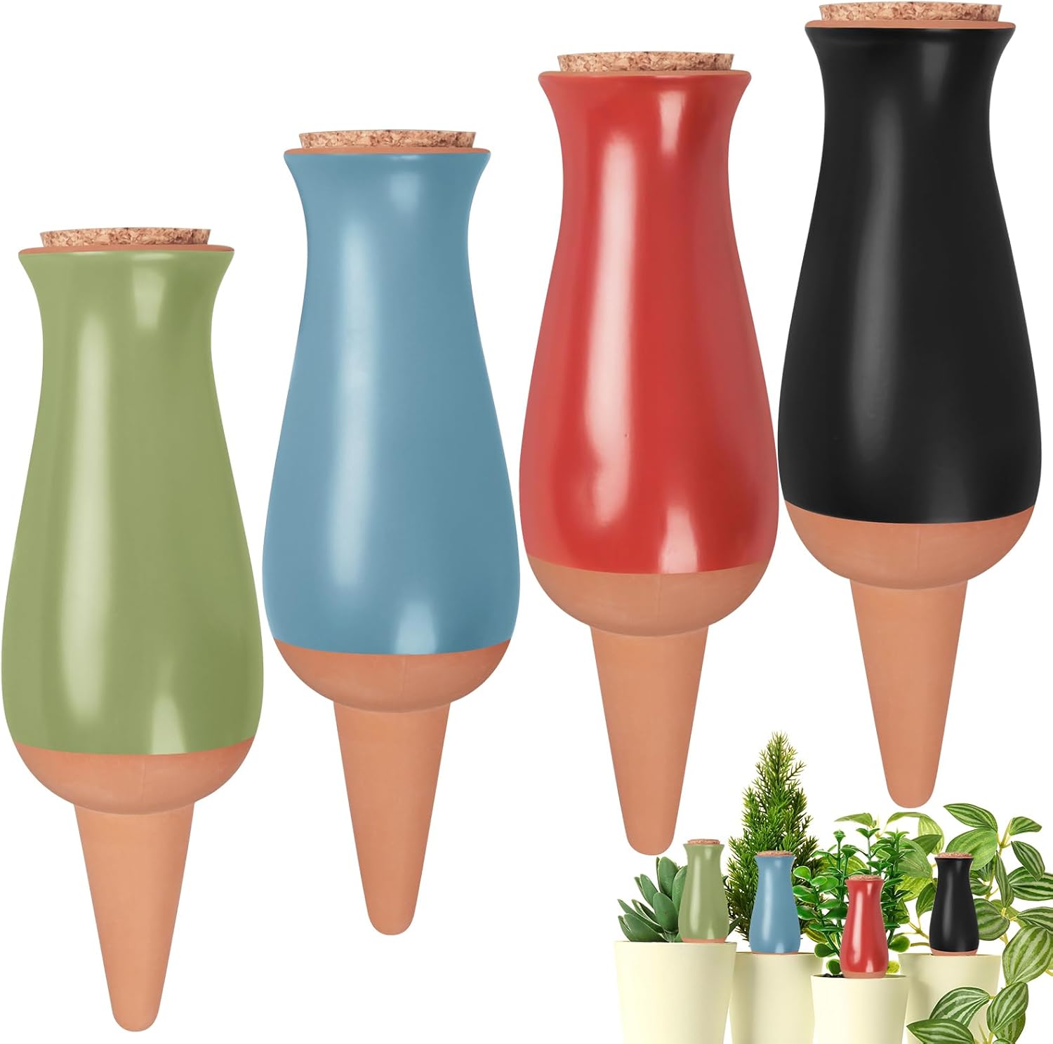 4 Pack Terracotta Plant Watering Globes, 12Oz Ollas Self Watering Pots for Indoor Outdoor Plants, Automatic Plant Drip Irrigation Device, Clay Planter Insert, Up to 1 Week, for Vacations Potted Plant