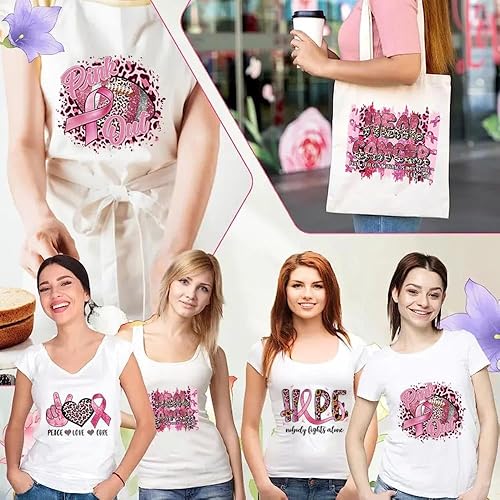 Miniatura 3 de Adhesivos de transferencia para planchar sobre el cáncer de mama, cinta rosa, calcomanías de vinilo de transferencia de calor, 4 hojas de ajuste,