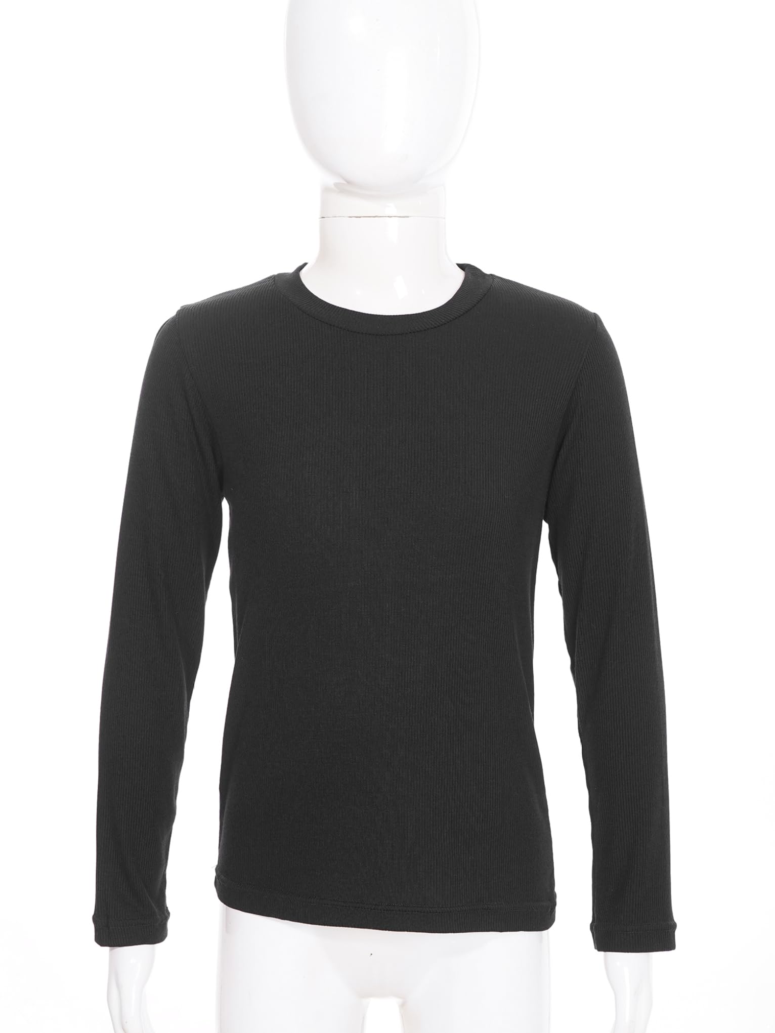 Mufeng Kids Girls Solid Color Warm Underwear Top Long Sleeves Round Neck Ribbed Thermal Tops Basic Casual Warm Tops Black 18-24 Months