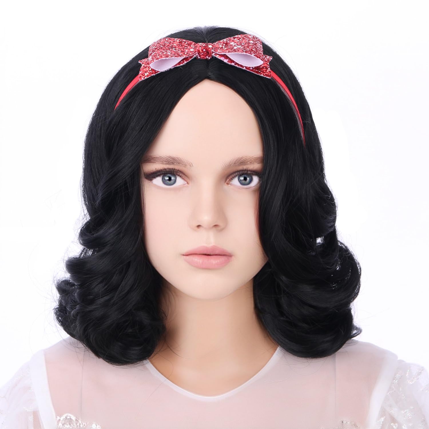 Short Black Wig Natural Black Wavy Wigs Short Bob Curly Wig Middle Part Synthetic Wigs