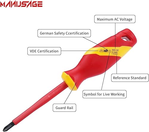 Miniatura 6 de Manusage Juego de destornilladores eléctricos aislados de 1000 V, 8 piezas CR-V magnético Phillips ranurado compatible con estaciones de carga Tesla