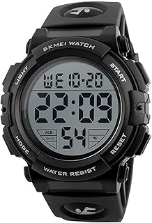 ساعة رياضية مضادة للماء بمنبه مناسبة للسباحة والمهام الصعبة للرجال والللنساء من سكماي، متعددة الوظائف باضاءة خلفية واضحة وشاشة ال اي دي، موديل رقم 1258, أسود-أبيض