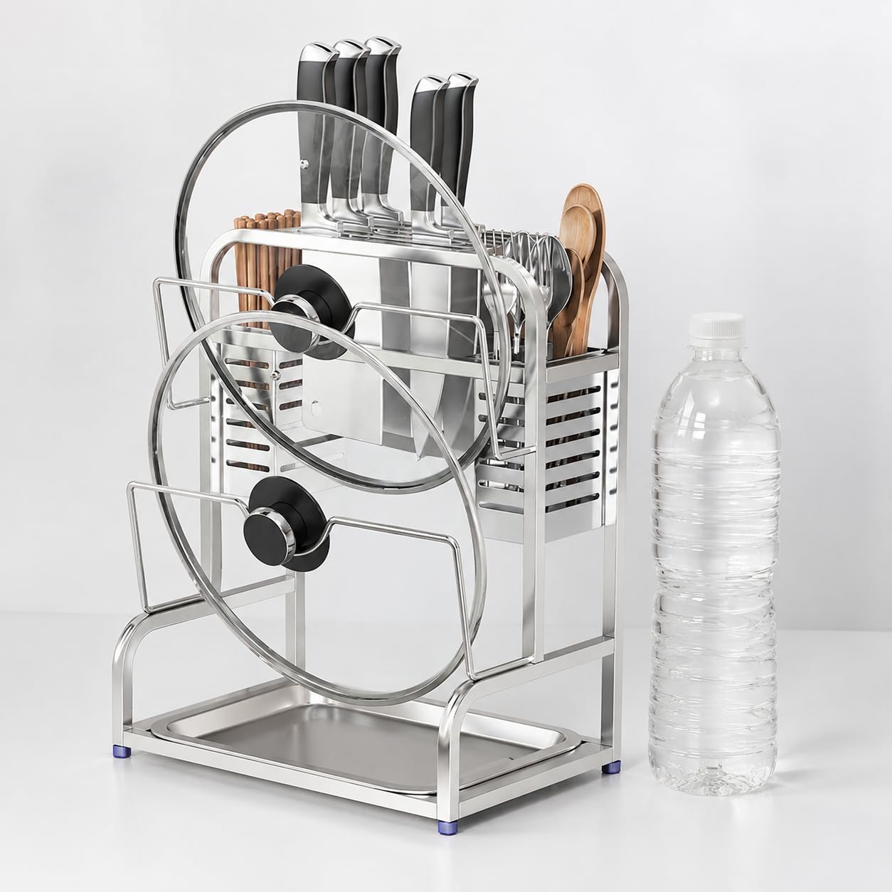 Rastrelliera da Cucina in Acciaio 304 , Portacoperchi+portacoltelli+4 ganci