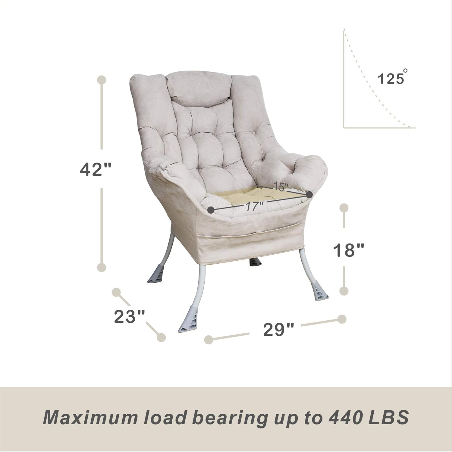 Explore Land Living Room Single High Back Lazy Chair Modern Upholstered Accent Chair (Beige Grey) : Home & Kitchen