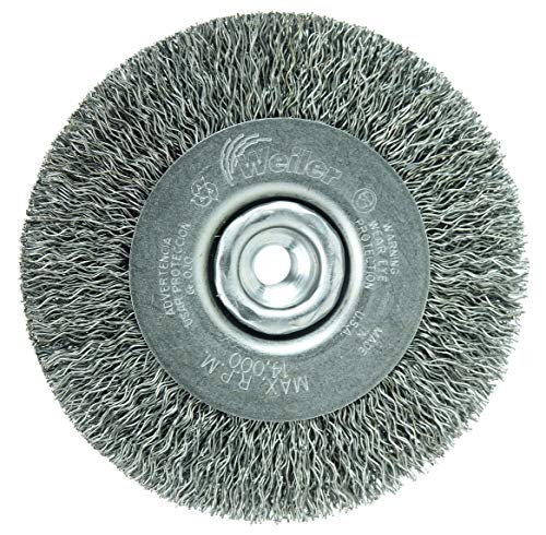 Image of Weiler 13078 4 inch Narrow Face Crimped Wire Wheel, .014 inch Steel Fill, 3 /8 inch-24 UNF Nut, Made in the USA (Pack of 5)