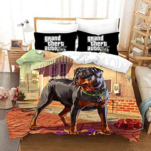 PTNQAZ 3D Game GTA V Bettwäsche-Set für Jungen und Kinder, bedruckt, Grand Theft Auto Bettbezüge mit Kissenbezügen, Kinder-Bettwäsche (Einzelbett)