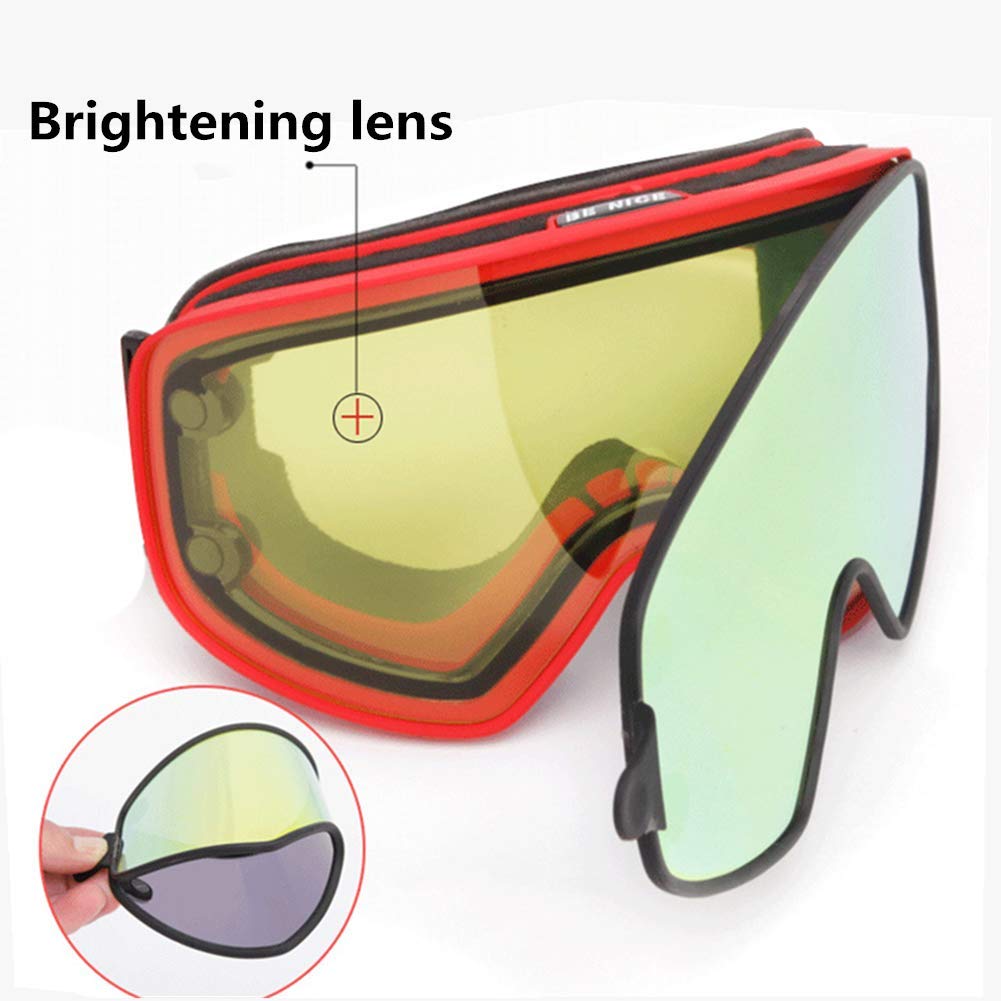 Hommes Ski Snowboard Lunettes, Facile À Changer Aimants Monture Et Verres sans Décoller Sphérique Anti-Buée Lunettes De Neige