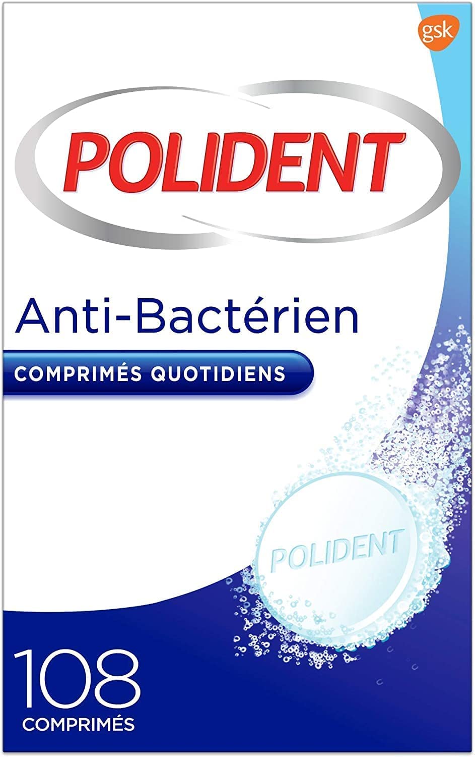 Polident Nettoyant, Pour Prothèses Dentaires Partielles ou Complètes Policent Antibactérien; 108 Comprimés