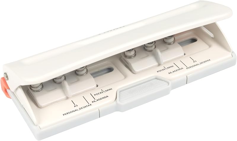 BiraBira 6 Hole Punch, 8 Sheet Capacity for Planners and 6 Ring Binders | Adjustable Mini Pocket A3 A4 A5 A6 Agenda Personal Deskfax, Off White