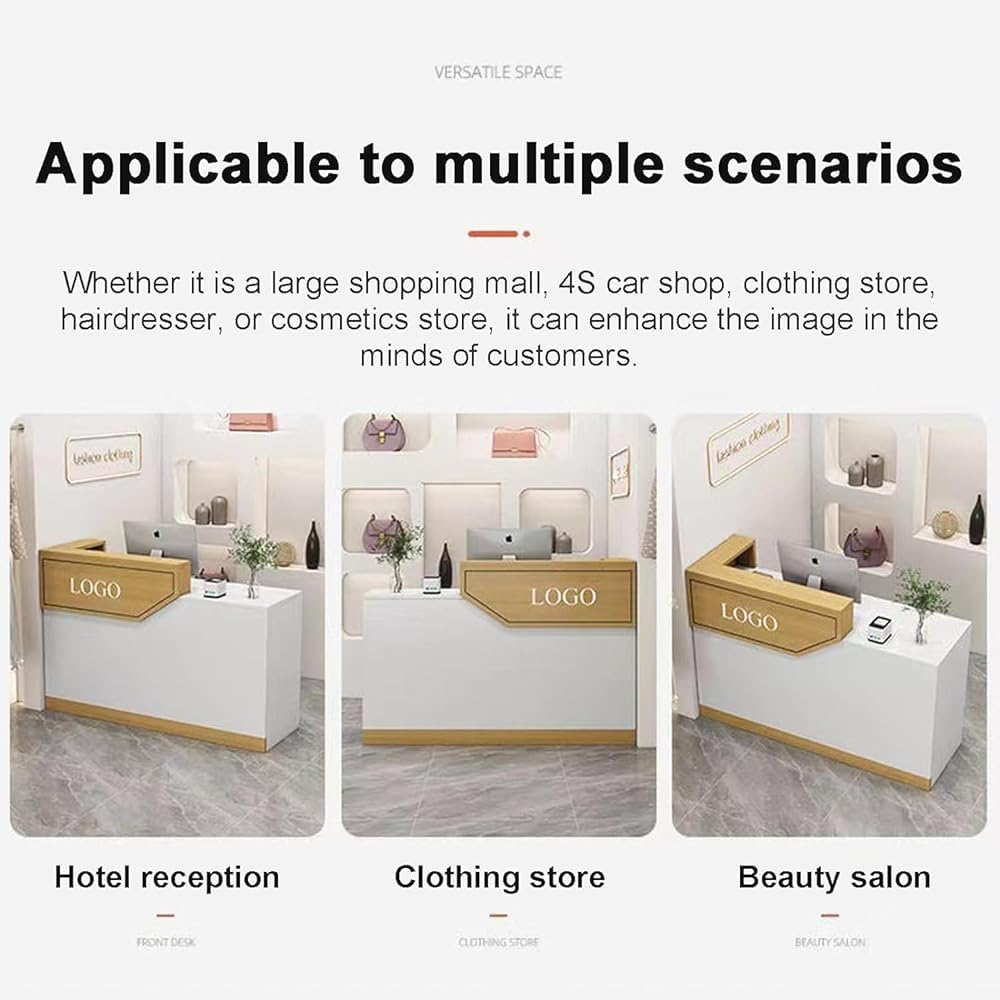 Tavolo da banco per reception, moderno bancone anteriore con cassetto e ripiani, struttura in MDF per ufficio, salone di bellezza e hall