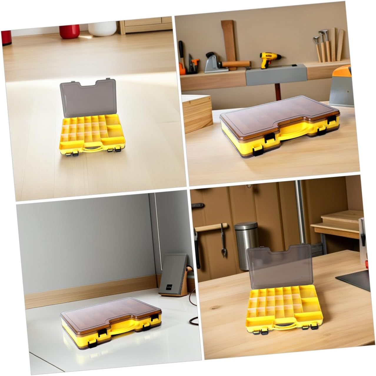 2pcs Double-sided Fishing Tackle Box Organizer with Compartments, Yellow Hard Plastic Lure Storage Case 29cm for Outdoor Fishing Gear and Bait Storage