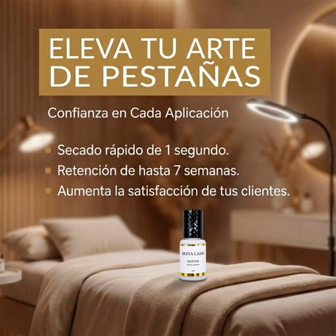 Pegamento Pestañas pelo a pelo Volumen Master, Registro Sanitario, Secado Rápido 1 seg, 7 sem retención, 5 ml negro para Extensiones - Irina Lash