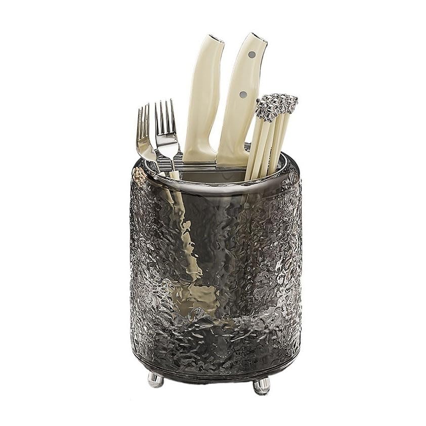 Porte-ustensiles, Porte-ustensiles Multifonction Rotatif à 360°, Moderne, Organiseur de Baguettes, fourchettes, Couteaux(Gris)