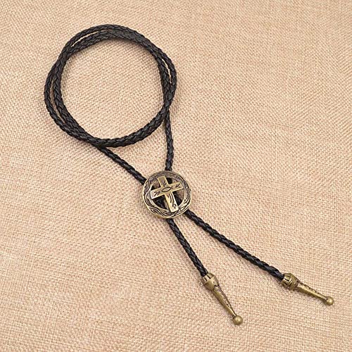 Jpjzy Brbam Fashionable Round Shape Cross Bolo Tie Exquisite Shield And Multi-Colored Cross Necktie For Men (Retro Gold-Style 1) #TOP3