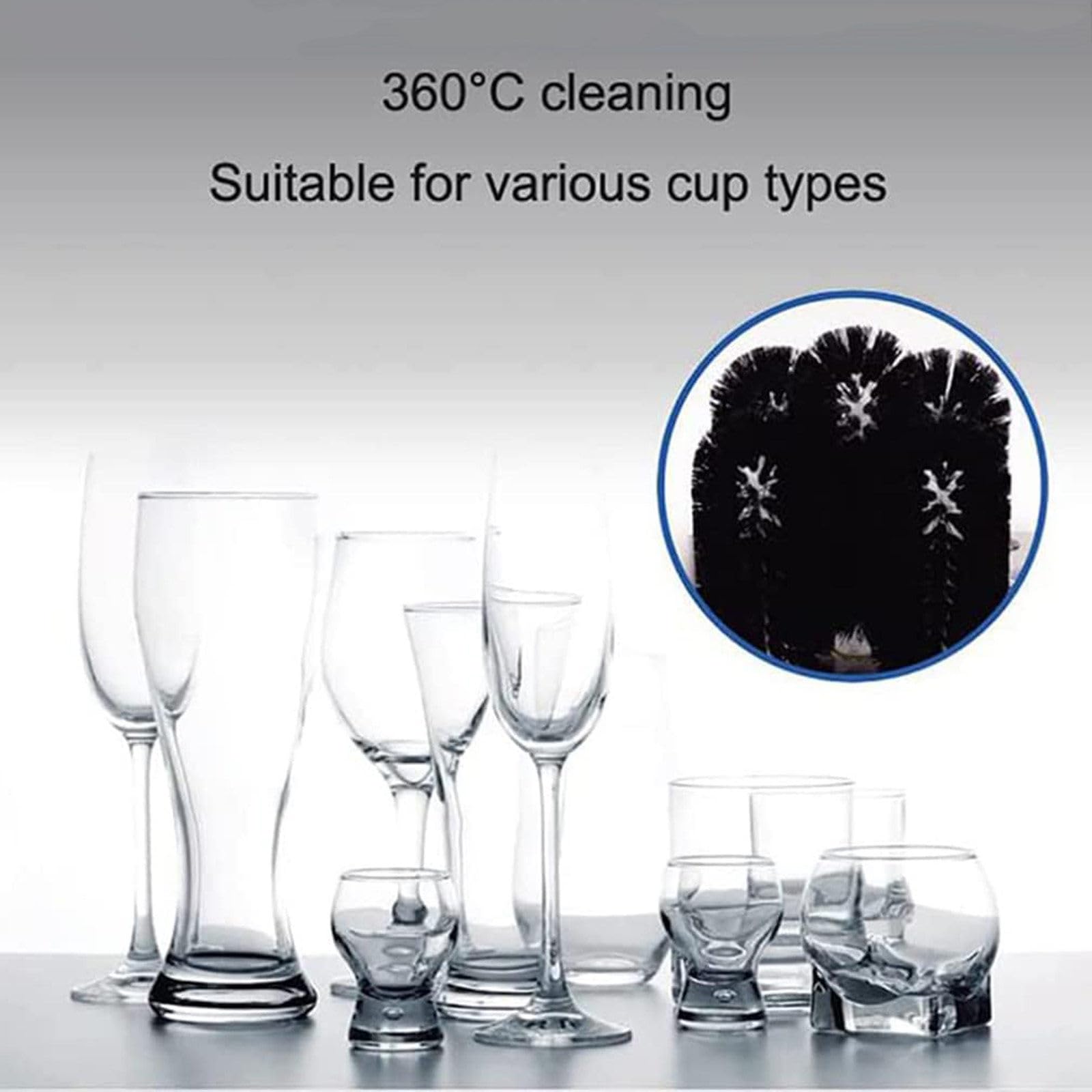 Lavadora de vidrio comercial con limpieza rápida de 360° y 5 cepillos desmontables para eliminar manchas en bares y banquetes