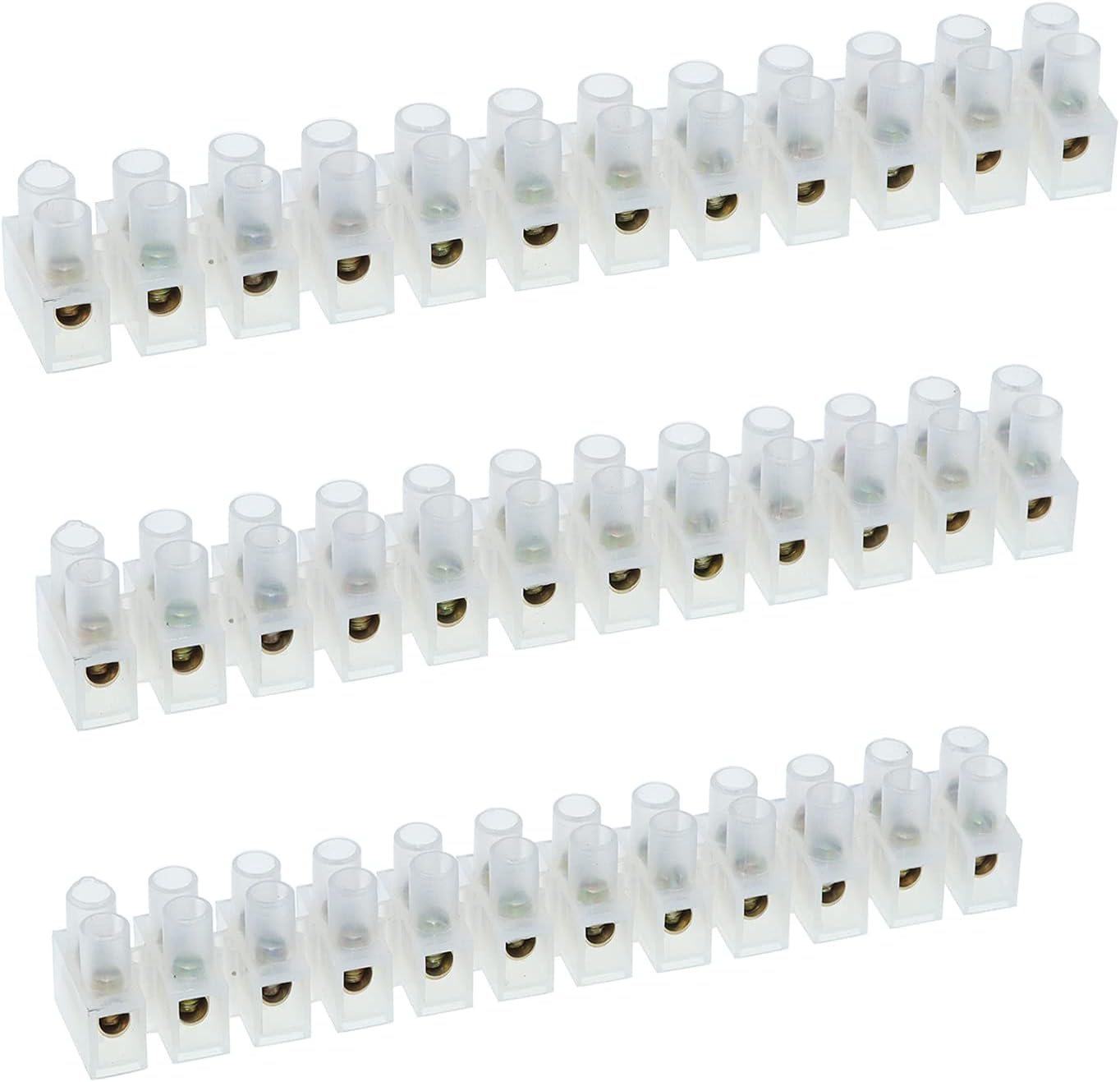 AUKENIEN 3 Values 6 Pack of Electrical Terminal Connectors Blocks 3A 5A 10A 12 Way White Terminals Choc Blocks Electric Wire Connectors Strips 3 5 10 Amp Connecting Block for Wiring Cable