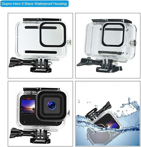 Vista 2 de Carcasa impermeable para GoPro Hero 13, 12, 11, 10, 9, protector de pantalla de vidrio templado negro, funda protectora de silicona, kit