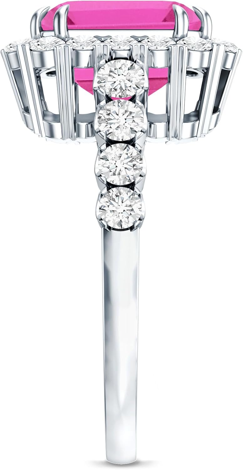 Certified Lab Grown Pink Sapphire 9mm Asscher Engagement Ring in Silver, Aaaa Quality, Pink Sapphire Cocktail Ring For Her