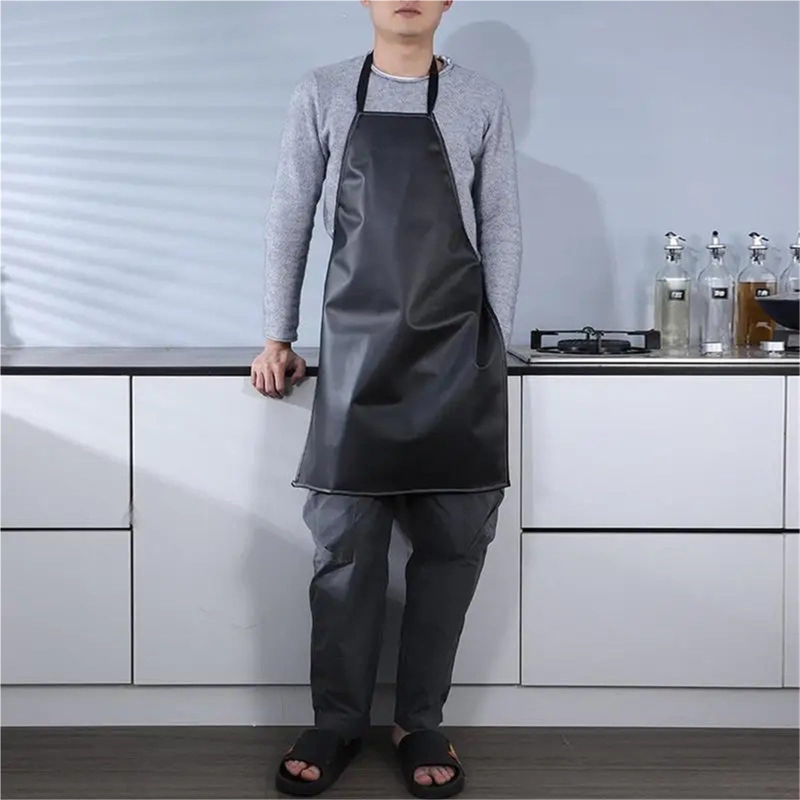 2 Pezzi Grembiuli Impermeabili in PVC Nero da Cucina, Accessori for Cucinare, lavori Domestici, ristoranti, fattorie, Utensili for la Pulizia Grembiule da Lavoro(80 * 55cm)