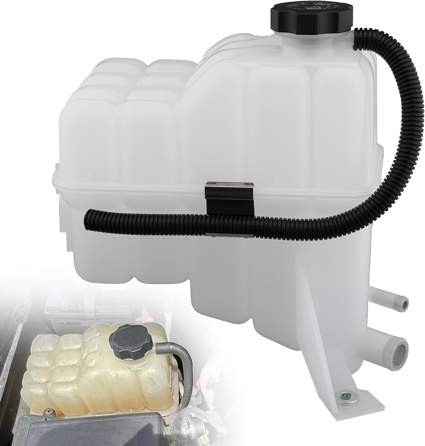 603-125 Coolant Reservoir Tank, Fits 2001-2007 Chevy Silverado GMC Sierra | Fits 01-07 2500 HD 3500 Classic, Radiator Overflow Expansion Bottle w/Cap/Hose/Sensor, Replace# 15085725, 15808714