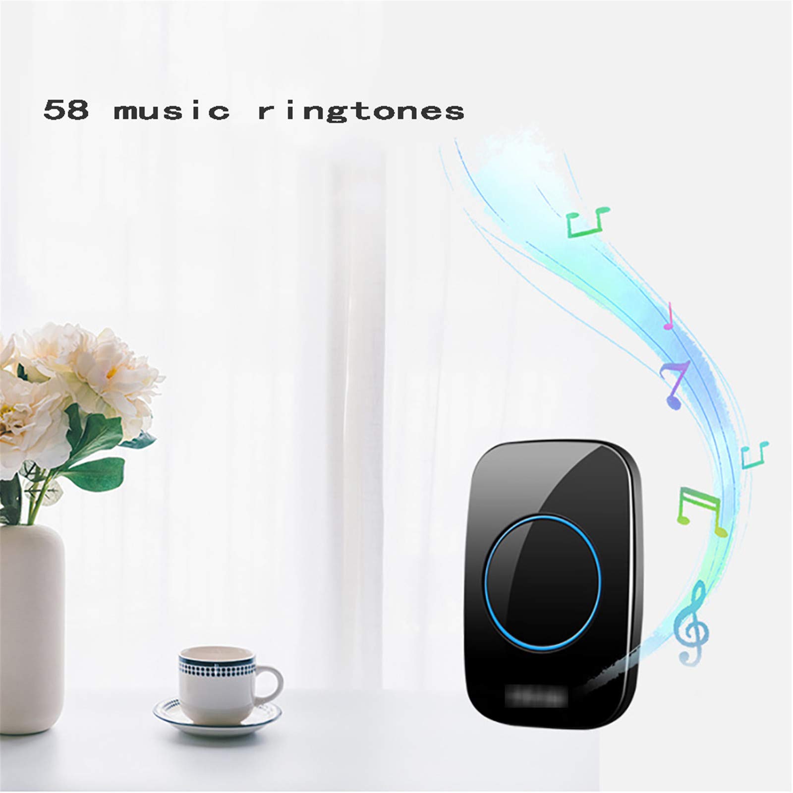 Campanello Wireless autogenerante, Kit Campanello Senza Fili Impermeabile, 3 ricevitori, 2 Pulsanti, 58 suonerie, 4 Livelli di Volume, Portata 650 Piedi, Nero