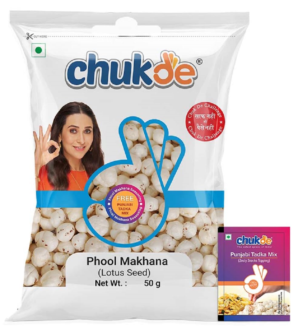 Chukde - Phool Makhana 50 Gram With Panjabi Tadka Seasoning - Fox Nuts - Lotus Seeds - Low Calorie, Rich in Protein & Antioxidants - Heart Healthy Snack - Ideal for Sabzi, Kheer, Pilaf, and Curries.