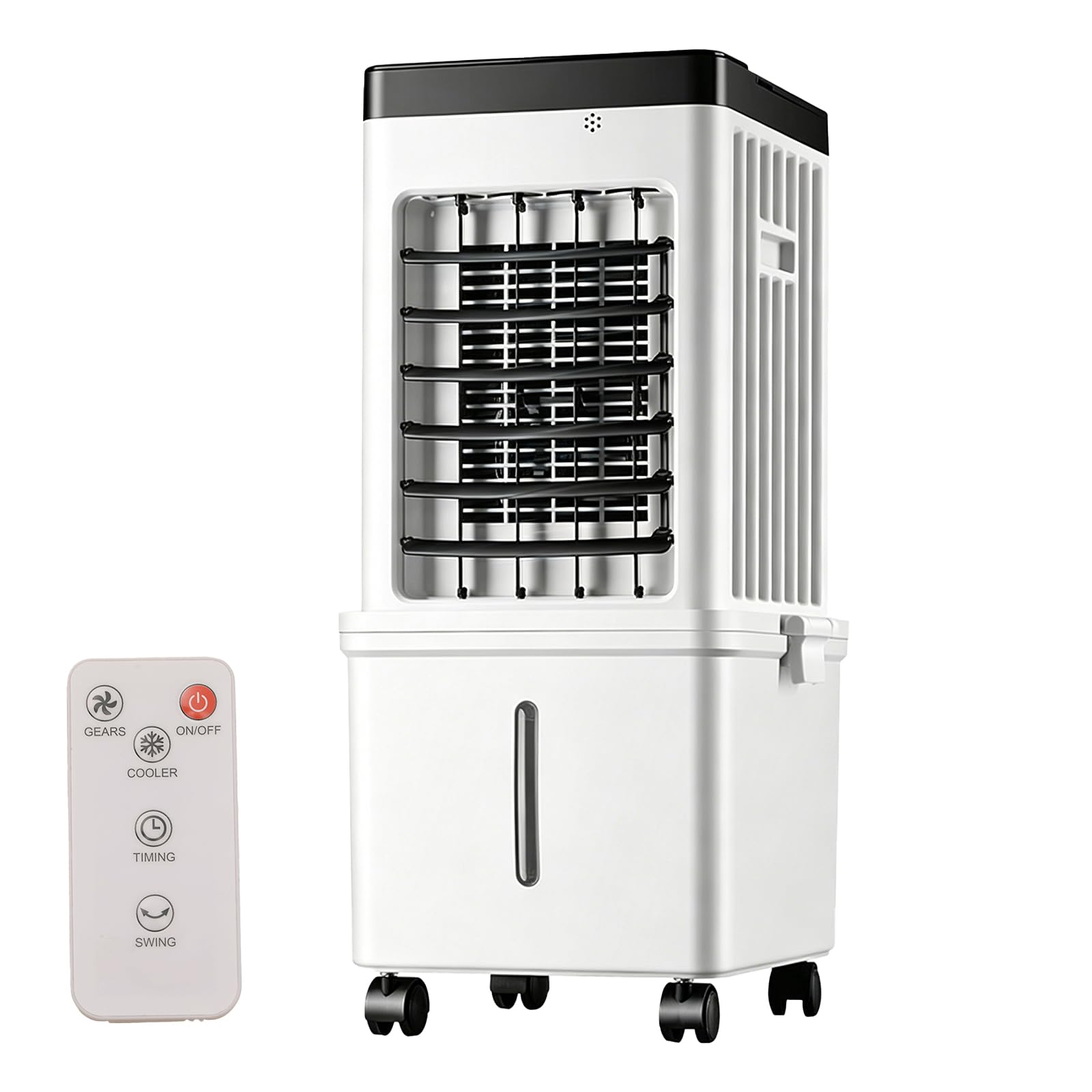 3-in-1 Ventilator & Luftbefeuchter mit Fernbedienung, tragbar 15L Wasserkühlung – 3 Geschwindigkeiten & 3 Windmodi – 120° Schwenk & 7.5h Timer – Kompakte Kühlbox für Wohnzimmer Schlafzimmer
