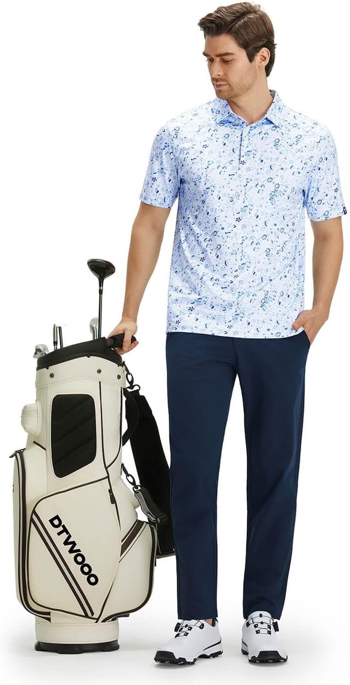 Men' s Golf Shirts Short Sleeve Print Performance Moisture Wicking Dry Fit Golf Polo Shirts for Men
