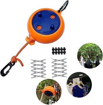 Retractable Washing Line Camping Extendable Clothes Rope Portable Laundry Drying Non-Slip Clothesline 8m Orange, Retractable Washing Line/160