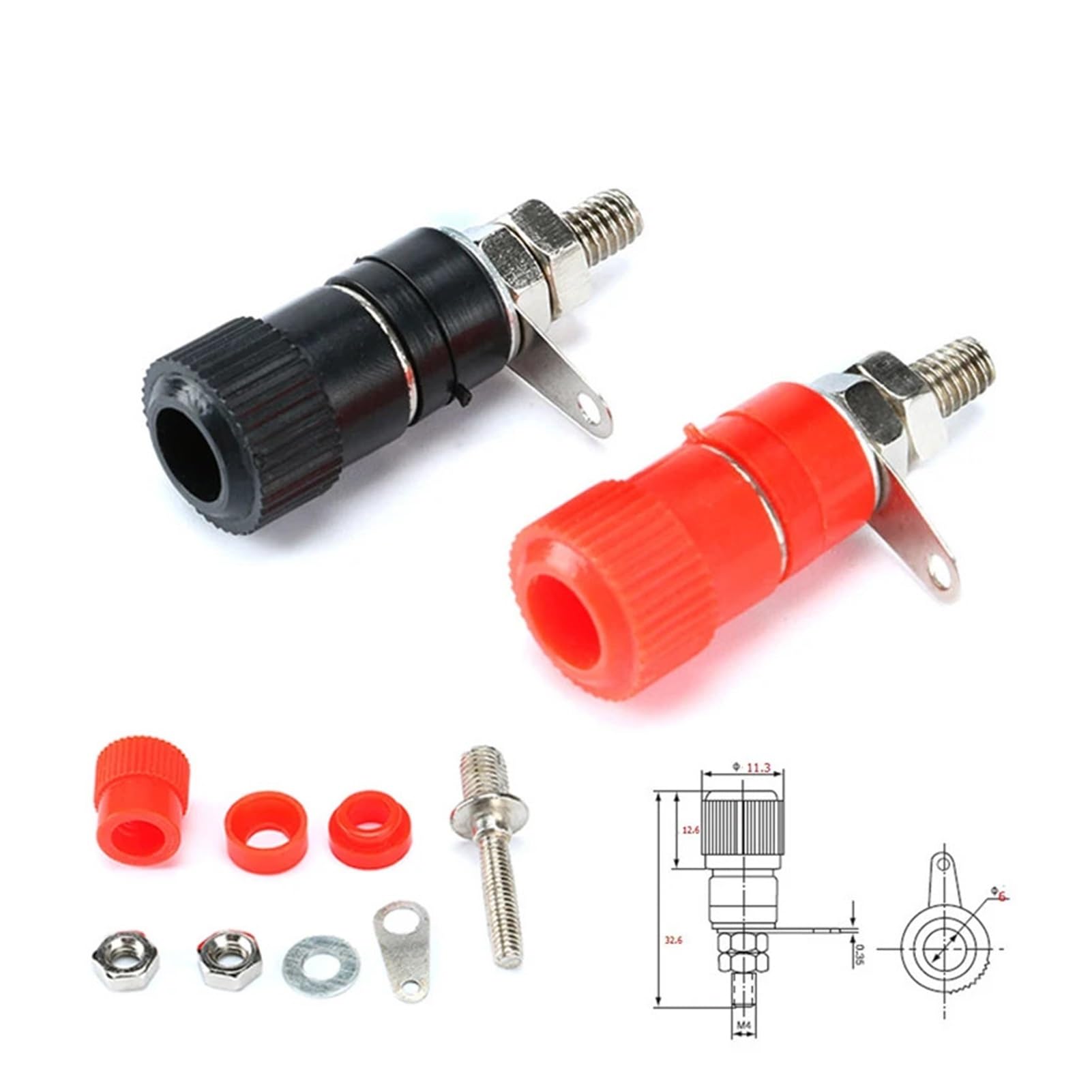 BARRINS Power Junction Post Connectors 2Pcs 4mm Binding Post Nut Jack Connector(2pcs red)