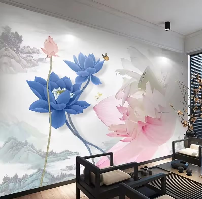 Papier peint 3D lotus premium, fresque murale chambre 150x105cm