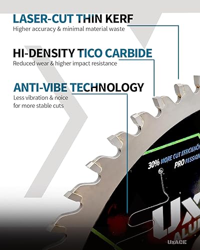 Miniatura 4 de Hoja de sierra circular de 5-1/2 pulgadas y 50 dientes, eje de 0.394 in, aluminio, hoja de corte de metal no ferroso, punta de carburo, corte fino,