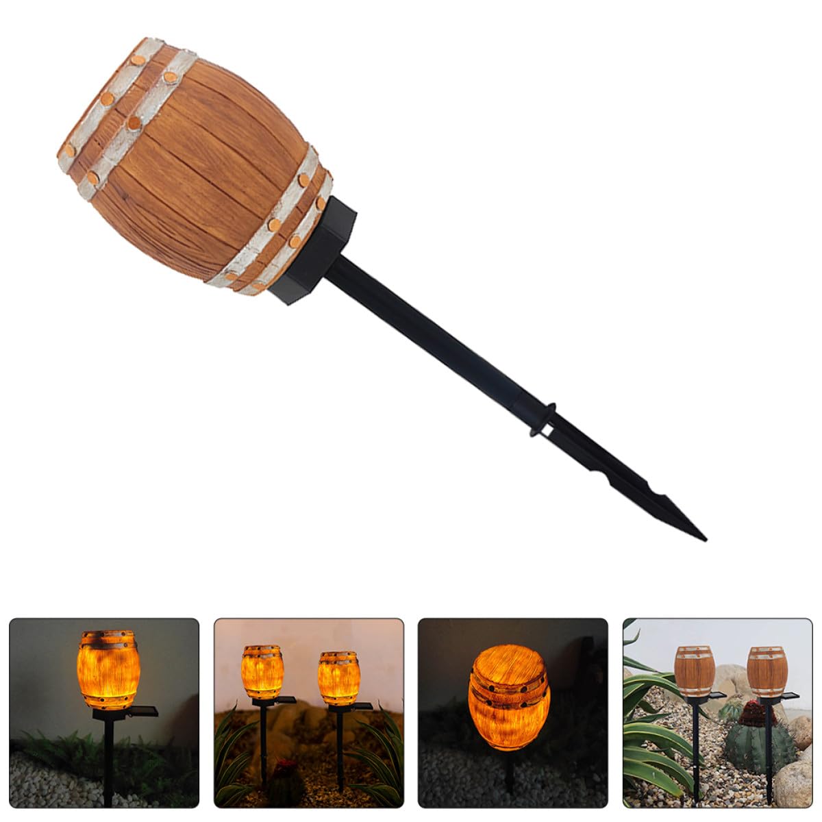 YARNOW Luce Solare da Giardino a Forma di Botte in Resina, Decorativa e Creativa, Senza Fili, per Prato e Patio, Lampada a Energia Solare per Esterni