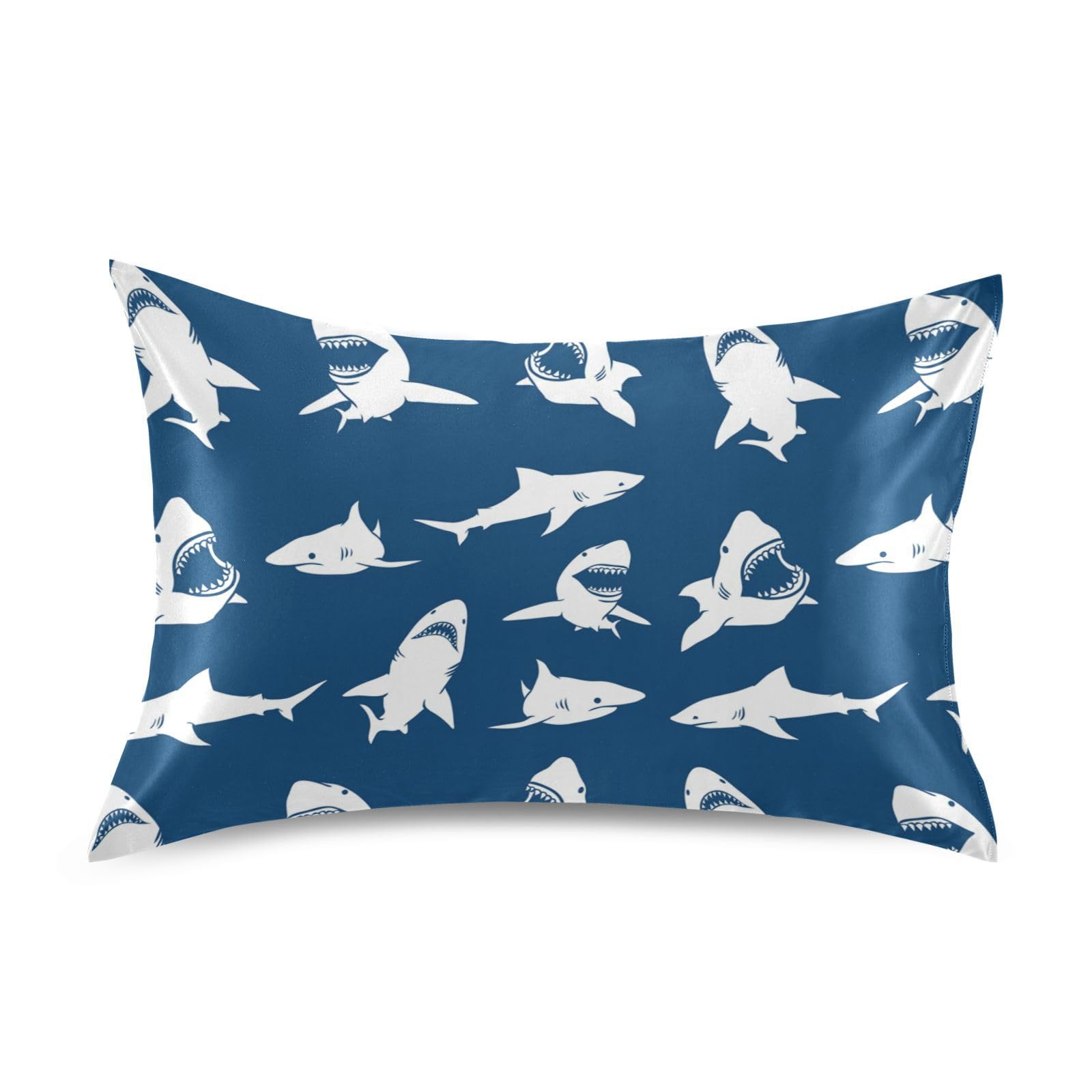 White Sharks Silhouettes Pillow Covers Silk Pillowcase for Hair and Skin with Envelope Closure Satin Pillowcase Standard Size Pillow Case for Bedroom Bed Sleeping Women (20x26 Inch)