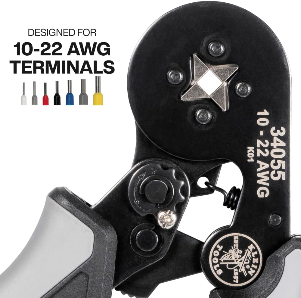 Klein Tools 34060 Ferrule Crimping Tool Set with Ratcheting Square Crimper Pliers, 1200 Wire Terminals (10-22 AWG), and Soft Carrying Case for Electrical Applications