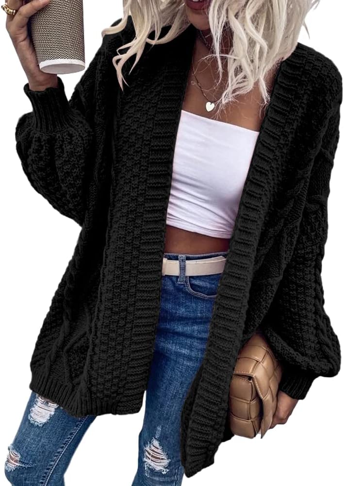 Dyexces Womens Oversized Cardigan Sweaters Open Front Cable Knit Lantern Long Sleeve Chunky Outwear Coats - Image 5