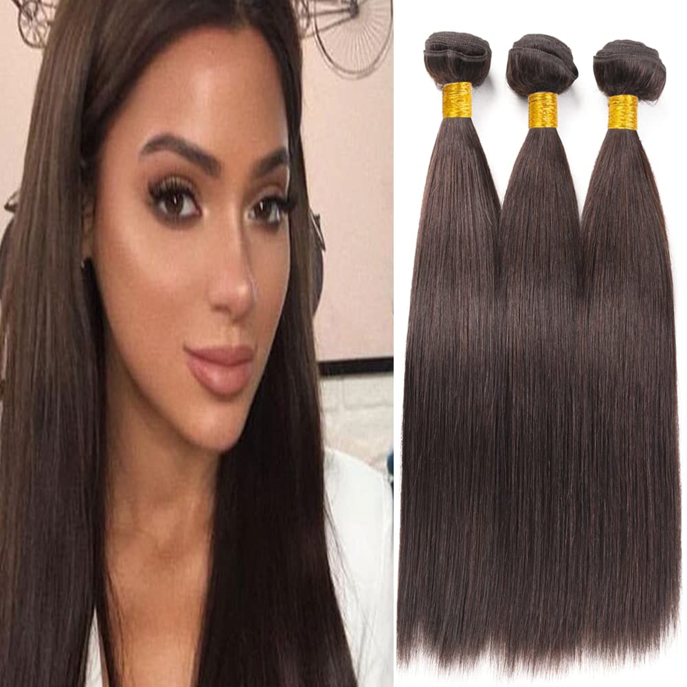 Amazon.com : Dark Brown Straight Human Hair Bundles 16 18 20  display picture 2