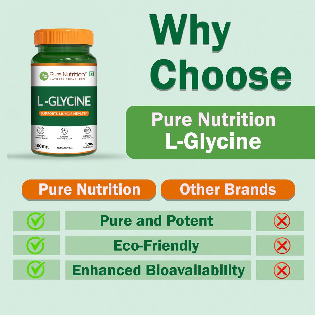 Pure Nutrition L Glycine Supplement (500mg) 120 veg Capsules (120Γ2) | Supports Muscle Health, Brain & Sleep Health | Support Strong Immune System & Cellular Health 3