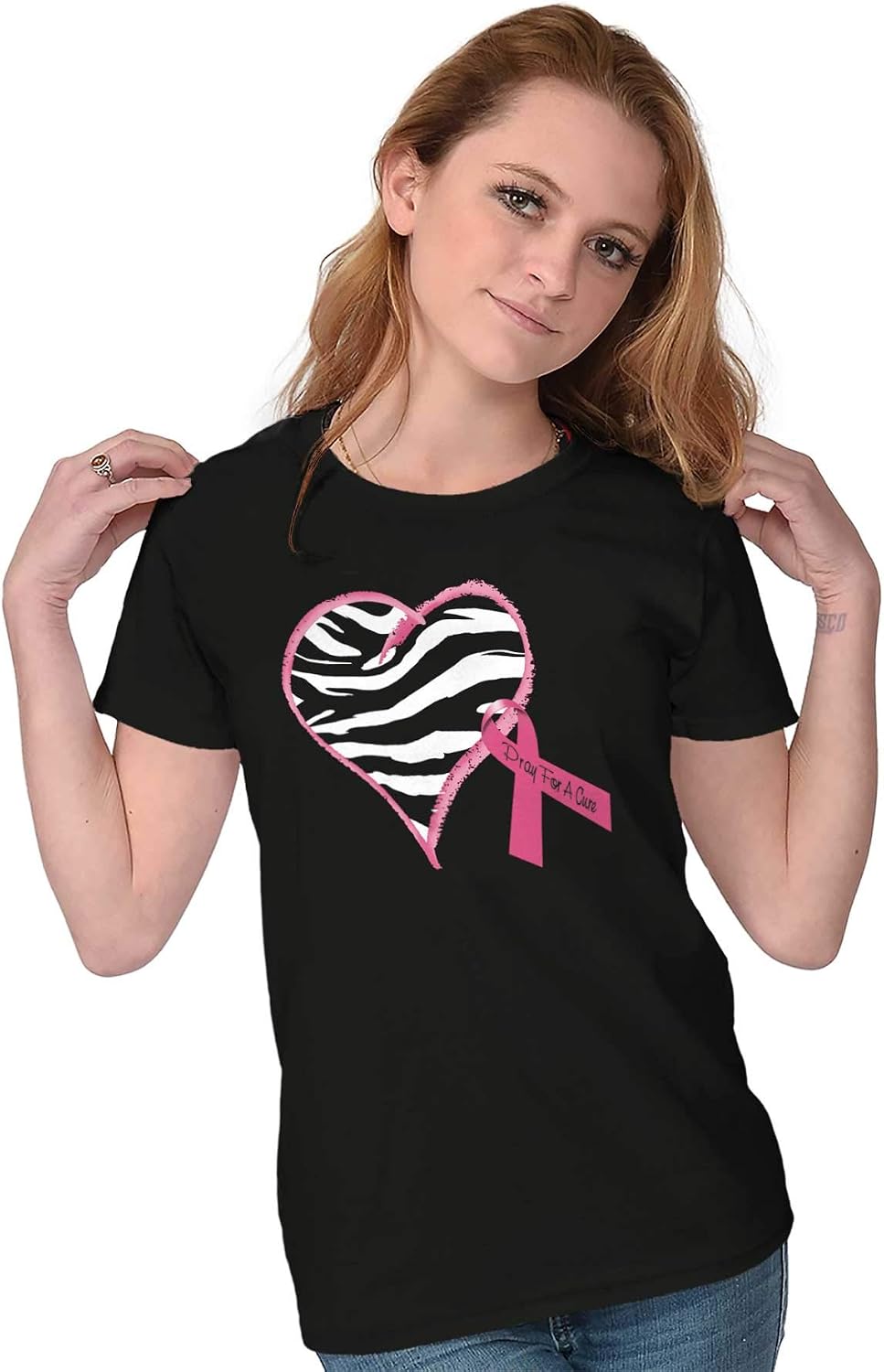 Classic Teaze Zebra Heart Breast Cancer Awareness Womens Slim Fit Graphic Tee