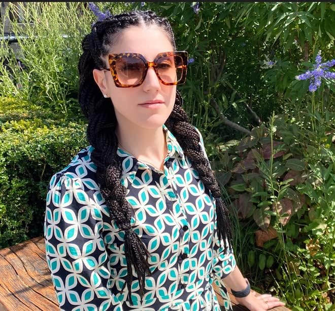 FEISEDY Oversized Square Blue Light Blocking Glasses Eye Strain Glare Pearl Inlay Arm Cat Eye Fashion Eyewear B2639 - Image 5