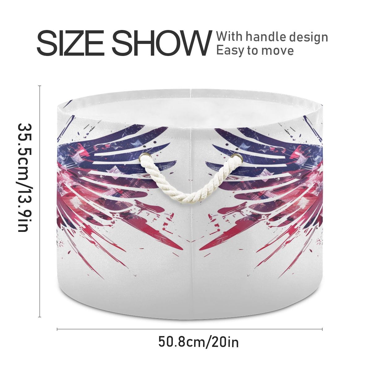 Round Storage Basket Design American Flag Symbol Eagle Open Home Storage Bin 20 * 13.9in
