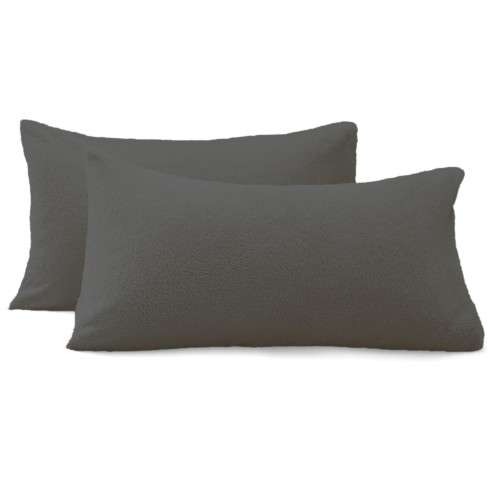 2 Pack Teddy Bear Fleece Pillowcase Cover Ultra Soft, Warm & Fluffy Thermal Pillow Cases Fit 50cm x 75cm Cozy Bed Pillow Covers Super Soft Hotel Quality Easy Care pillowcases (Charcoal)