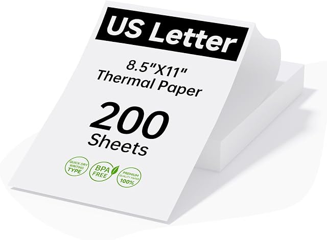 HPRT Thermal Printer Paper 8.5 x 11 Inch US Letter,Advanced Printing Paper Compatible with HPRT/iDPRT/PRT Portable Printer MT620/MT610/MT800,Continuous Folding,200 Sheets