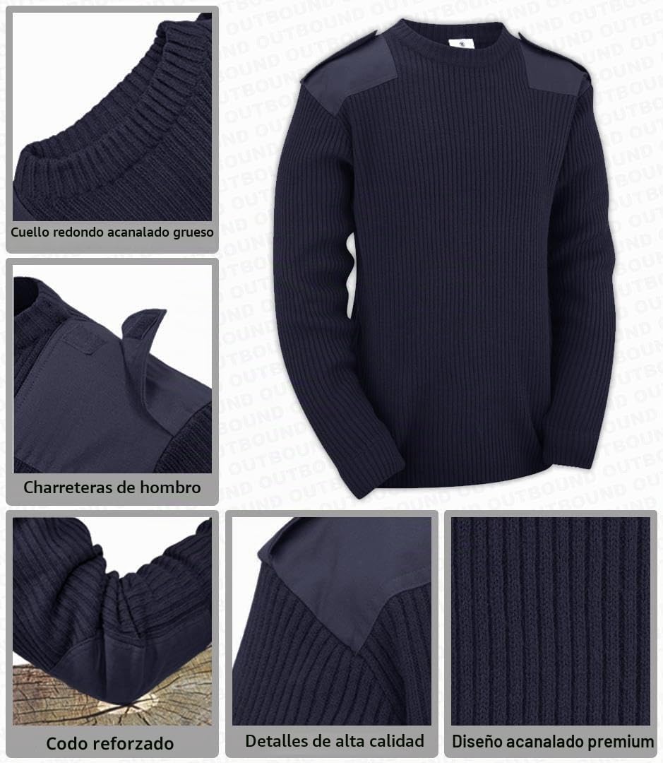 OUTBOUND Sudadera Militar de Hombre Azul Manga Larga Cuello Redondo Jersey Ajustado Otoño, Invierno