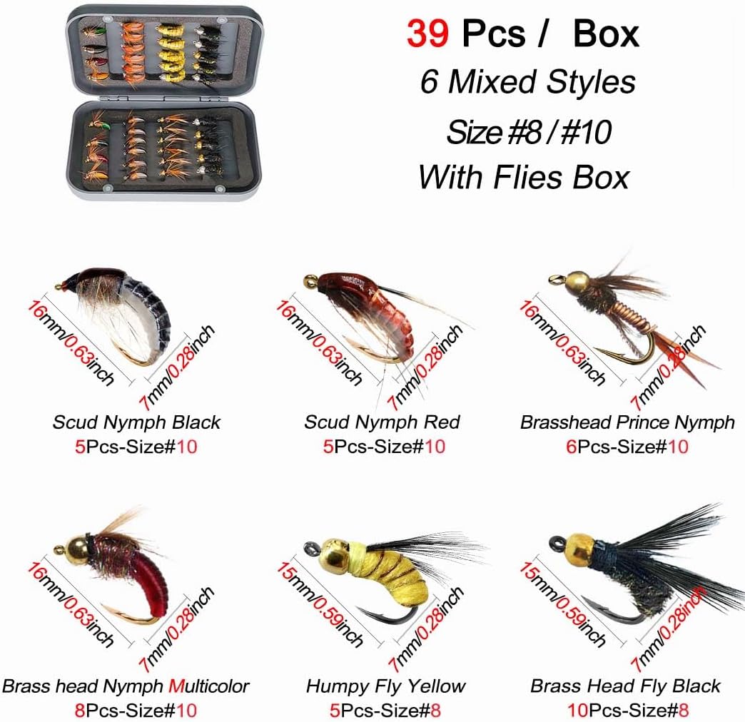 39Pcs/Box Trout Fly Fishing Flies Kit Artificial Nymph Dry Wet Flies Lure Fishing Bait
