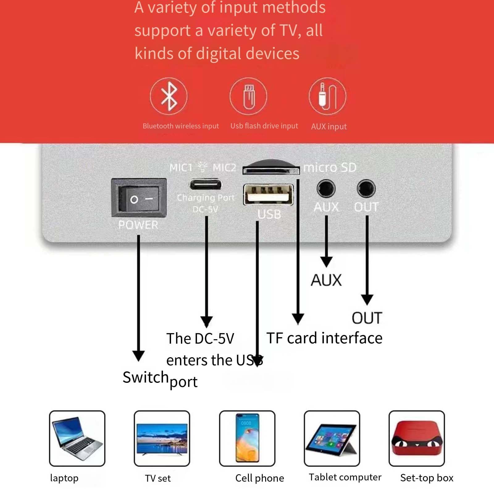 Zestaw do karaoke Domowy bezprzewodowy zestaw głośników Bluetooth Mikrofon audio Efekt świetlny LED typu „wszystko w jednym”.